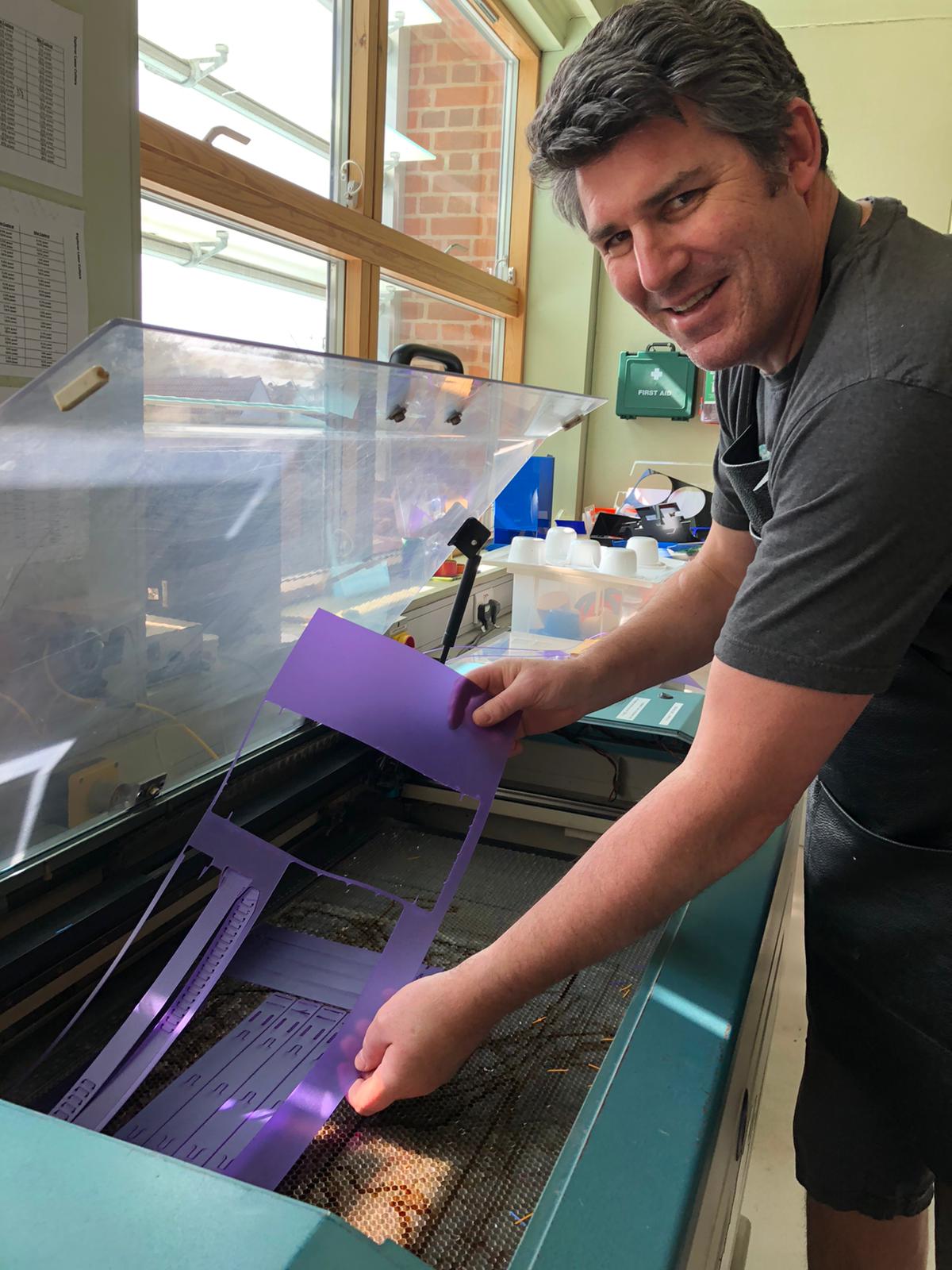Our Production Line - Face shields being made in the DT department by the Headmaster, Boarders and Residential Staff
